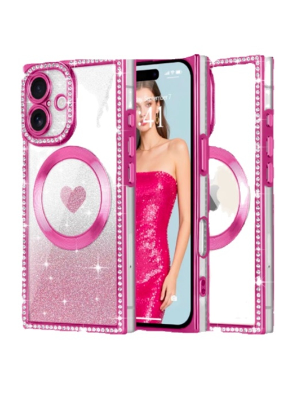 NEW Magnetic Glitter iPhone 16 Plus Case with Ring Holder
